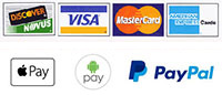 Visa, MasterCard, American Express, Discover, Apple Pay, Google Pay and PayPal accepted